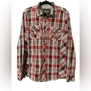 Buckle Black Slim Fit Shirt Mens Red Plaid Button Up